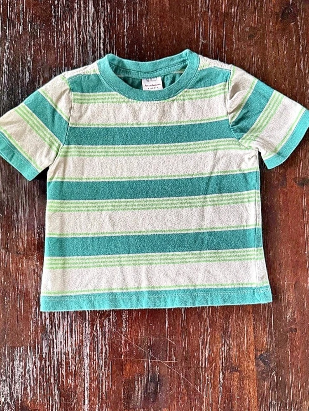Hanna Andersson Boys Striped Tee Size 3T Green & White